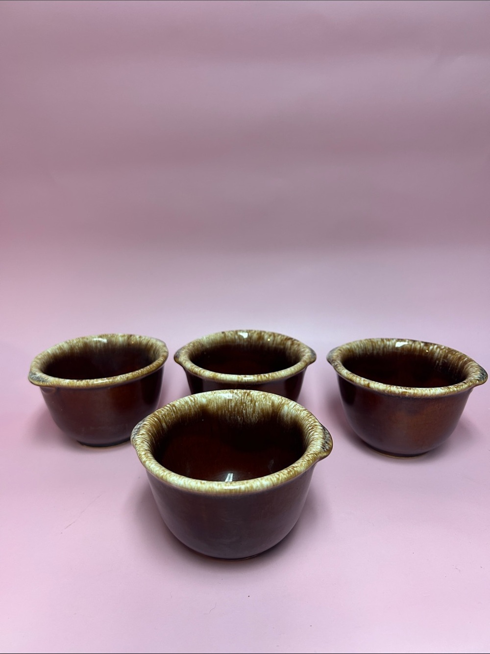 Hull Pottery Brown Drip Oven Proof Custard Cup Ramekin Tab Handles
- Set of 4